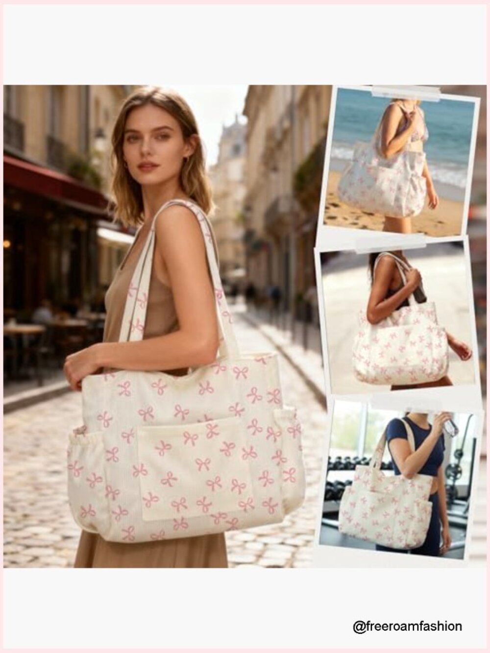 Corduroy Tote Bag, Large Capacity with 6 Pockets, Crossbody Shoulder Handbag - Picture 2 of 7